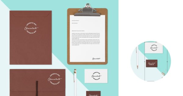 薄荷巧克力色品牌VI标识设计效果图素材库精选模板 Mint Chocolate Identity Branding Mock Up