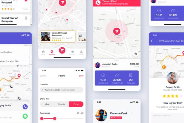 网约车打车APP应用UI设计套件 Maps &amp; Search mobile UI Kit