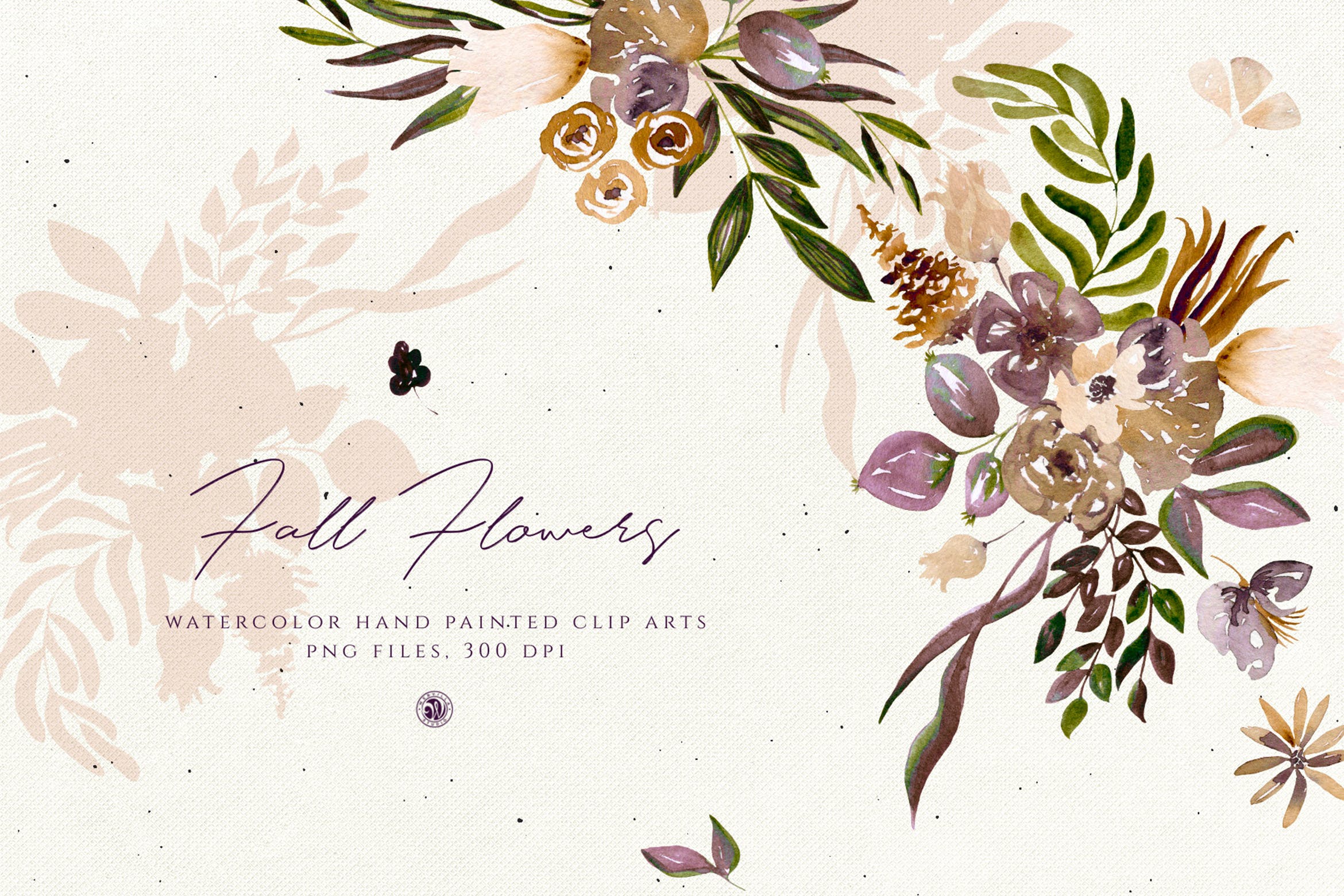 秋天手绘水彩花卉插画设计素材 Fall Flowers插图