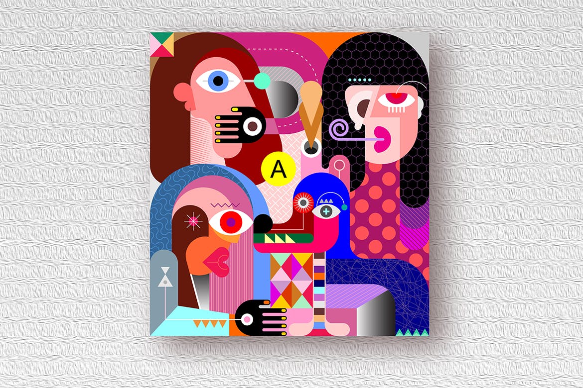 妇女与宠物抽象矢量插画素材库精选素材 Three Women And A Dog vector illustration插图