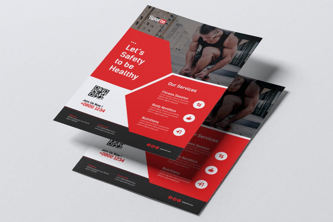 健身体育运动俱乐部传单&素材库精选名片模板 SPORTE Sport Fitness & Gym Flyer & Business Card插图(1)