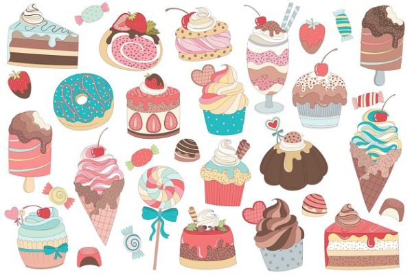31款水彩手绘甜点矢量图形 31 Treats &amp; Candy Vector and PNG Set