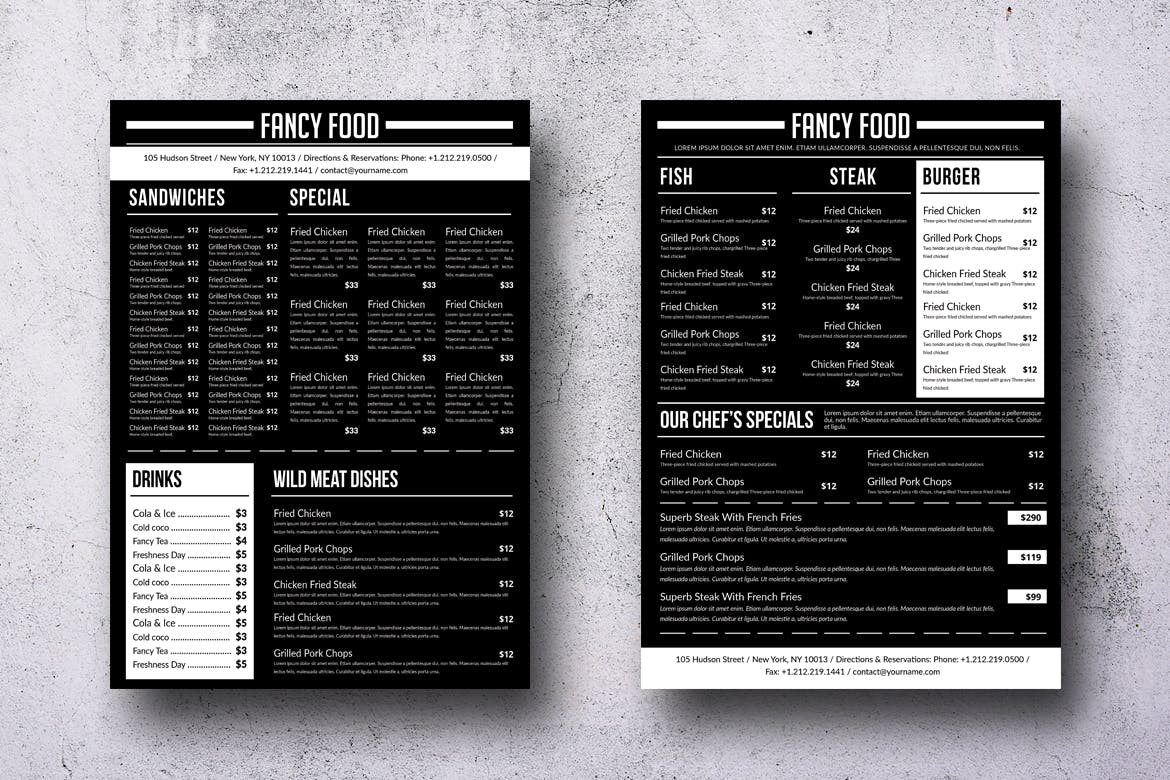 A4纸极简设计风格西式菜单设计模板 Simple A4 Minimal A4 Menu – 13 Color Versions插图(1)