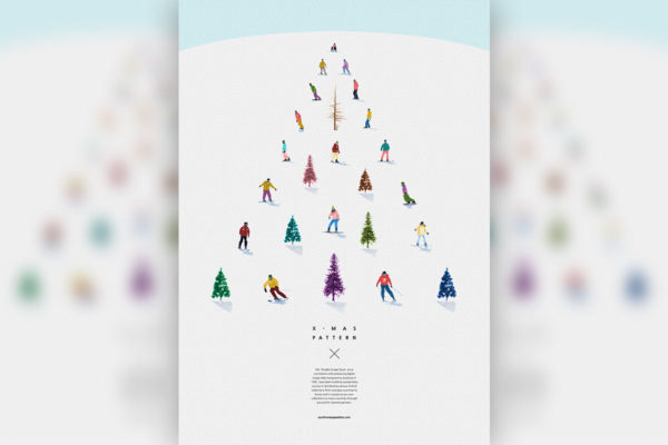 创意冬季滑雪圣诞树元素圣诞图案psd素材