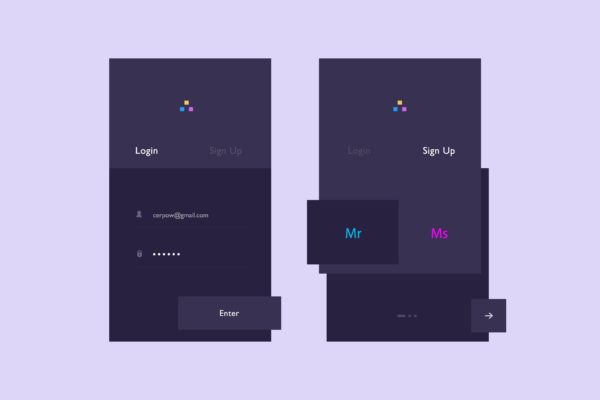 极简黑APP注册屏幕界面设计素材库精选模板 Dark Registration App Screens