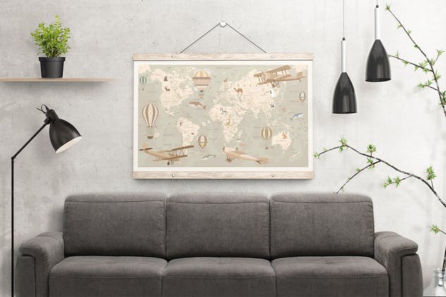 墙壁木制挂架海报广告样机 Wooden Poster Hanger Mockup插图(2)