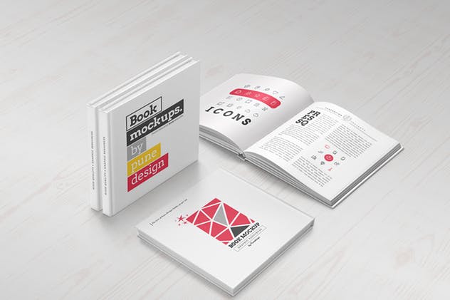 方形精装图书样机套装 Square Book Mock-Up Set插图(6)