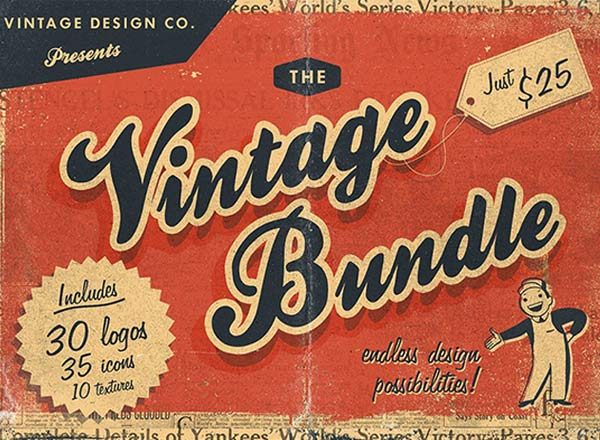 高品质复古风格设计套装 [logo模板 + 图标 + 纹理]