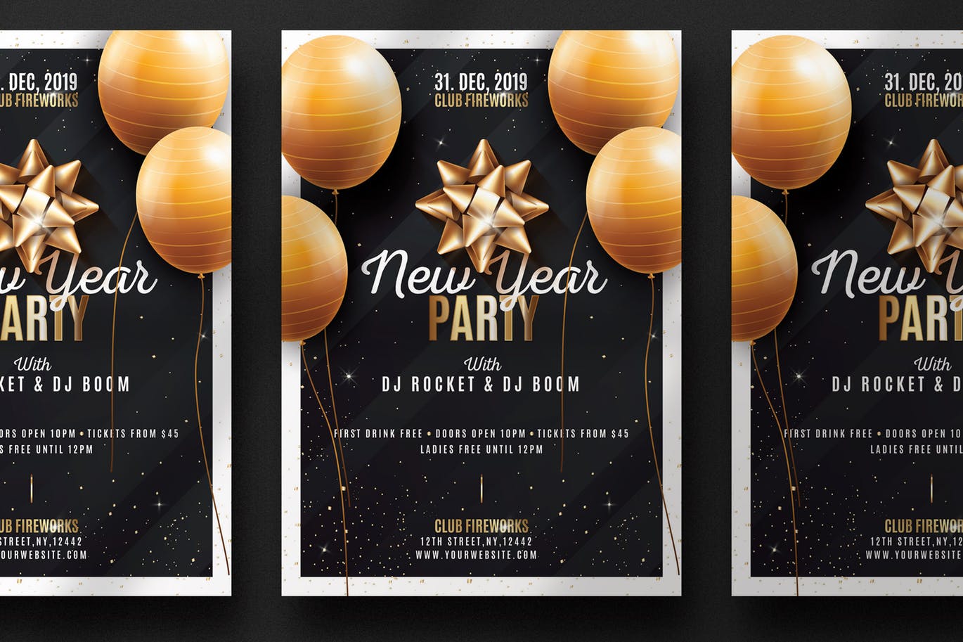 派对装饰元素新年活动海报传单设计模板 New Year Party Flyer插图