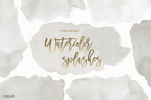灰色飞溅水彩纹理 Watercolor Splashes &amp; Textures Gray