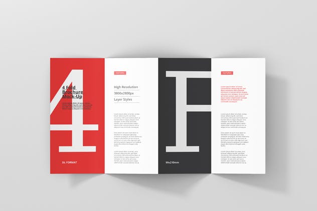 四折页DL菜单小册子样机模板 4-Fold Brochure Mockup – DL 99x210mm插图(8)