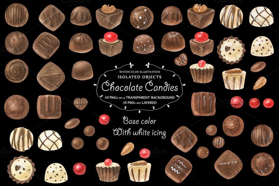 巧克力糖果甜品主题水彩插画插图(3)