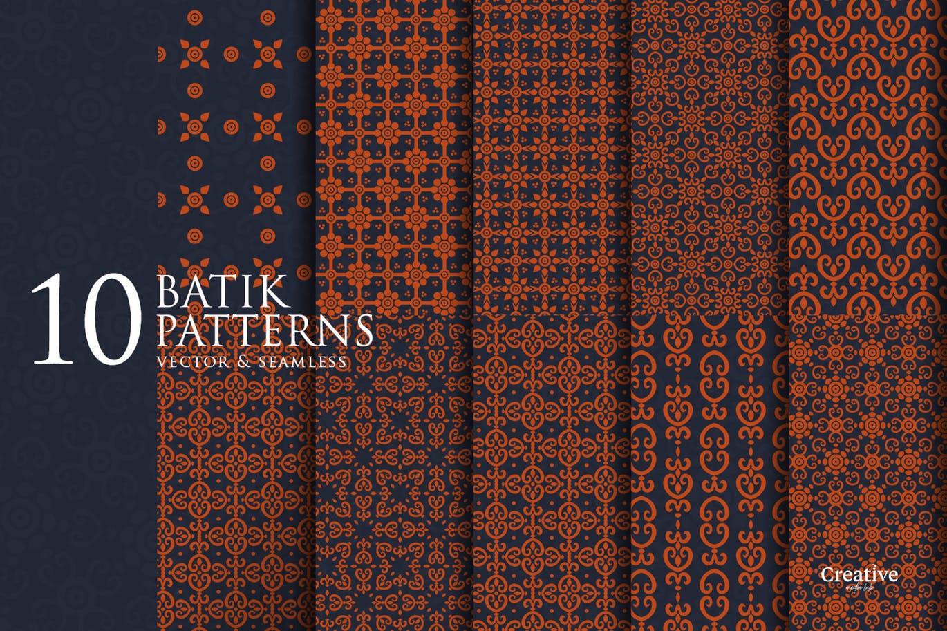 蜡染无缝印花图案背景设计素材包 Batik Seamless pattern set插图(3)