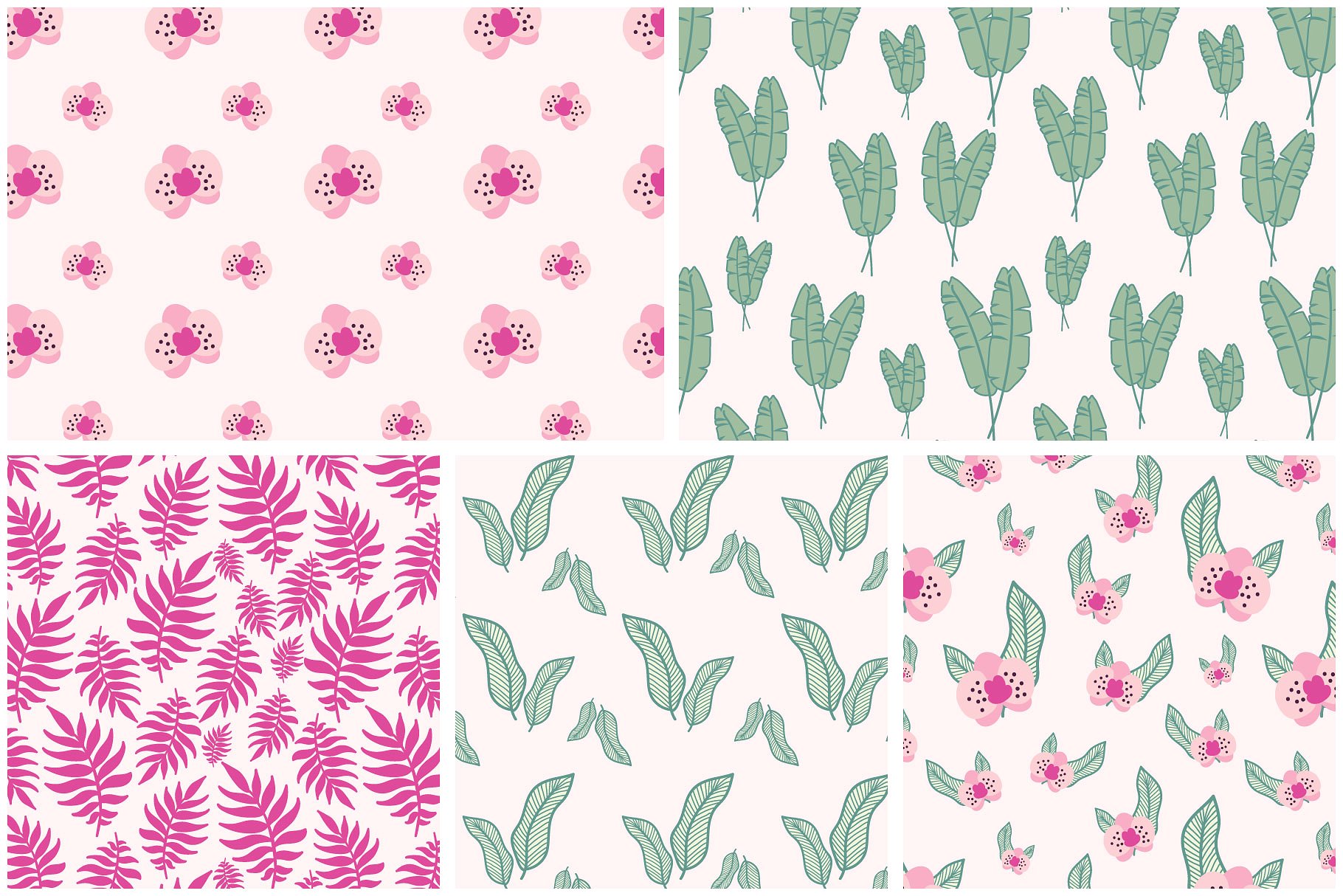 热带丛林手绘树叶无缝图案 Tropical Patterns插图(6)