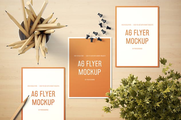 逼真A6纵向传单样机套装1 A6 Portrait Flyer Mockup Set 1插图(4)