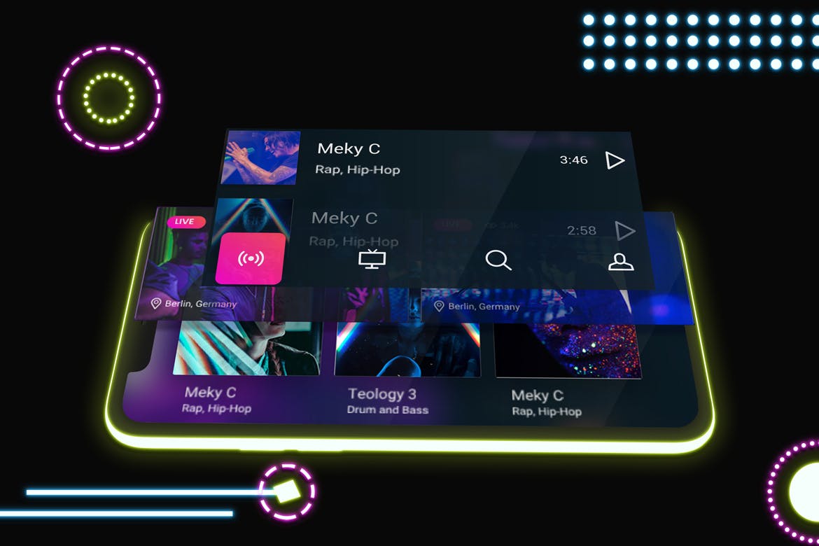 霓虹灯背景iPhone 11手机屏幕预览素材库精选样机模板v2 Neon iPhone 11 Mockup V.2插图(6)