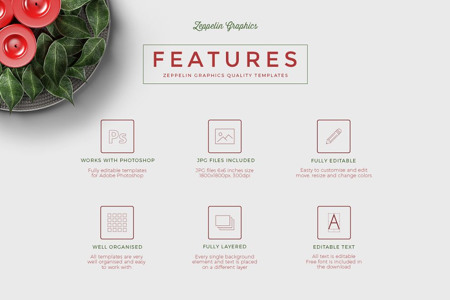 圣诞节贺卡模板+元素合集 Christmas Square Cards + Bonus插图(13)