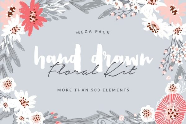手绘花卉插画元素合集 Hand Drawn Floral Kit