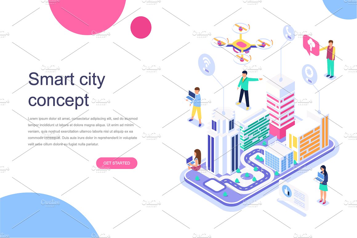 现代平面设计等距着陆页模板 Isometric Concept Flat Design插图(13)
