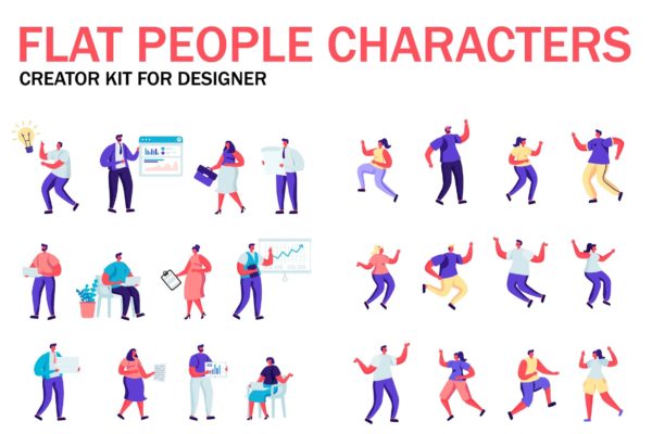 扁平化设计风格虚拟人物角色图形设计工具包v1 Flat People Character Creator Kit