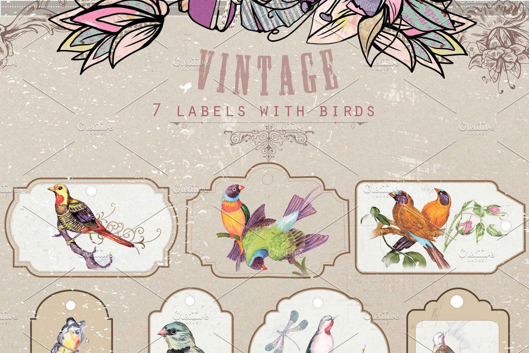 极力推荐：超级矢量花卉素材库 VECTOR LAB "FLORAl&VINTAGE"插图(9)