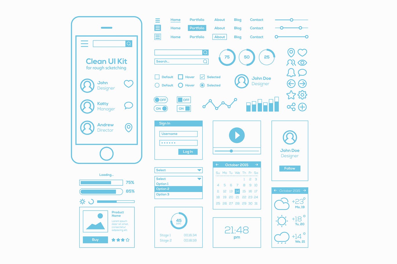 简约设计风格手机APP应用线框图草图设计模板 Clean UI Kit for Rough Sketching插图