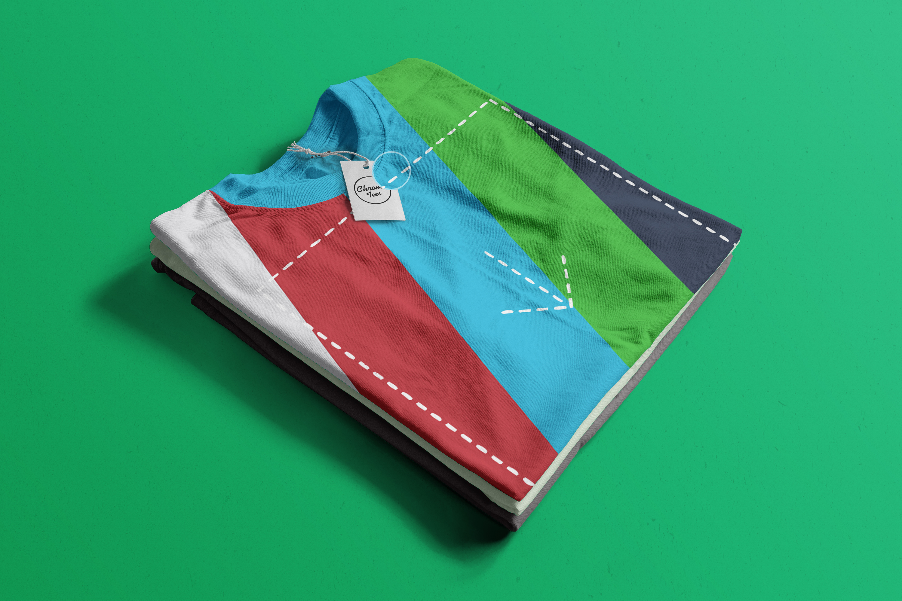 折叠整齐的T恤胸前印花图案设计样机04 Stack of Folded T-Shirts Mockup 04插图(1)