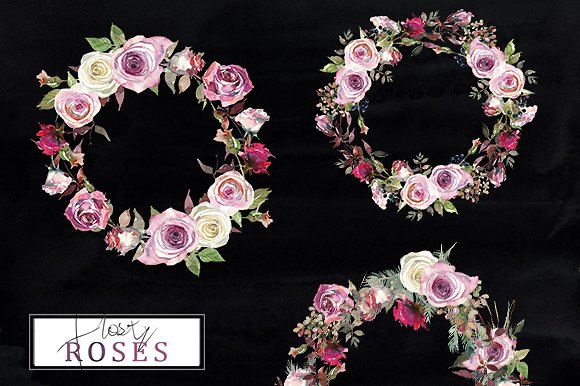 霜白玫瑰花水彩画设计素材 Frosty Roses Watercolor Flowers Set插图(17)