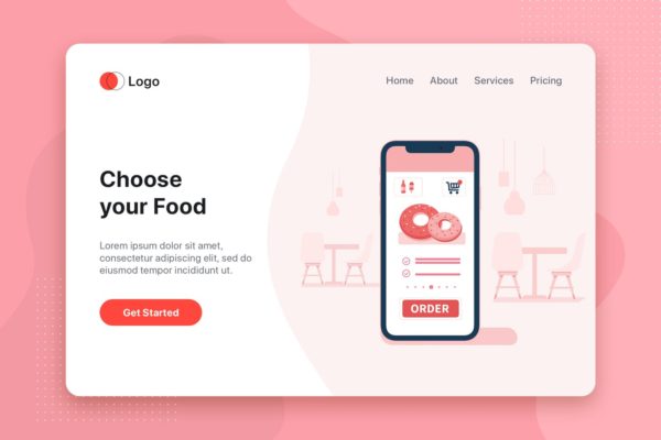 网上订餐餐厅预约订位扁平设计风格素材库精选概念插画v2 Food Ordering flat illustration concept