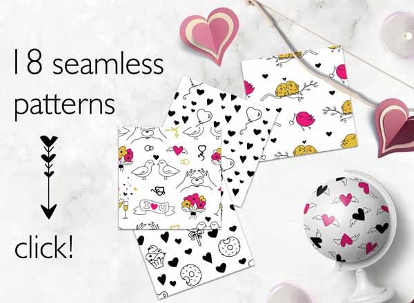 可爱有趣的情人节手绘无缝背景素材下载[ai,psd,eps,png,jpg]