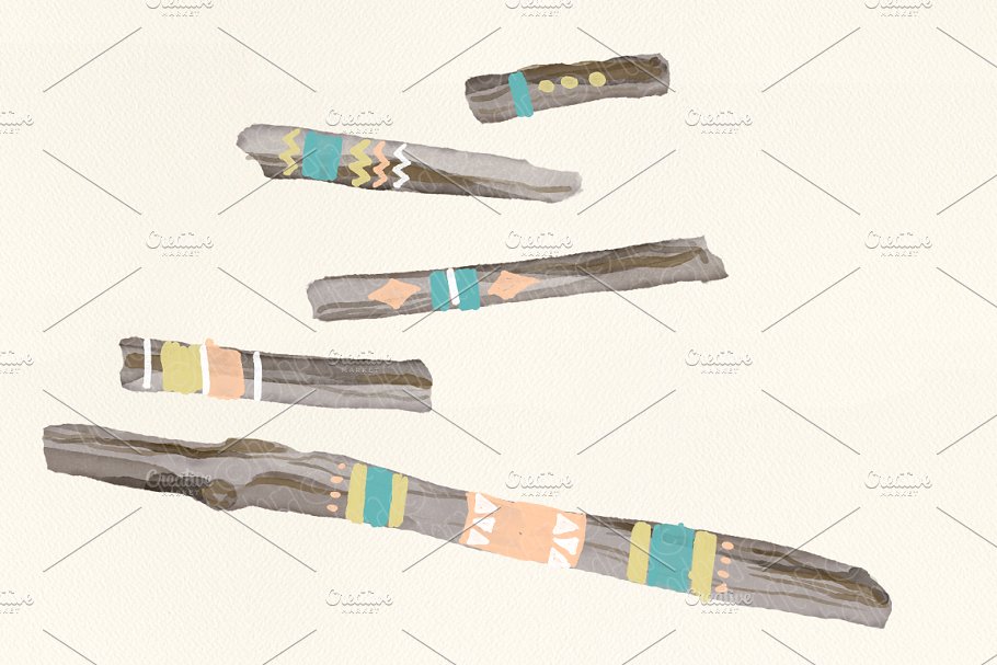 羽毛木棍水彩剪贴画 Watercolor feathers talking sticks插图(2)