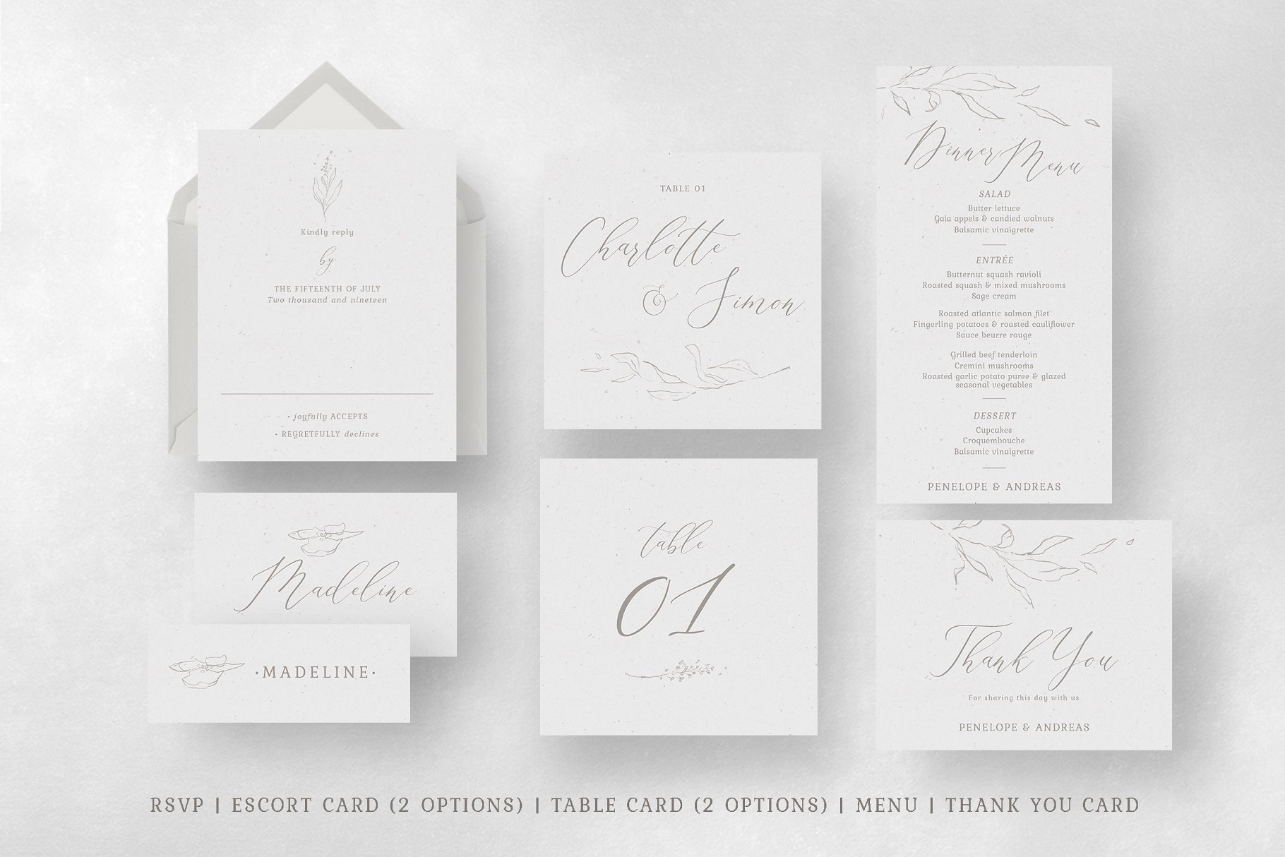 高雅花卉图案婚礼邀请函设计模板 Elegant Floral Wedding Suite插图(9)