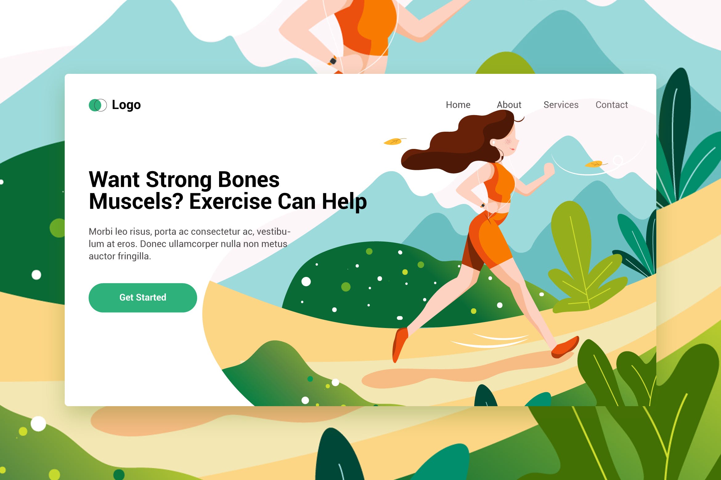 户外慢跑运动员手绘插画网站着陆页设计模板 Sport Activities web template for Landing page插图