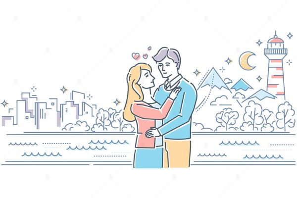 线条设计风格浪漫约会爱情主题矢量插画素材库精选 Romantic date – line design style illustration
