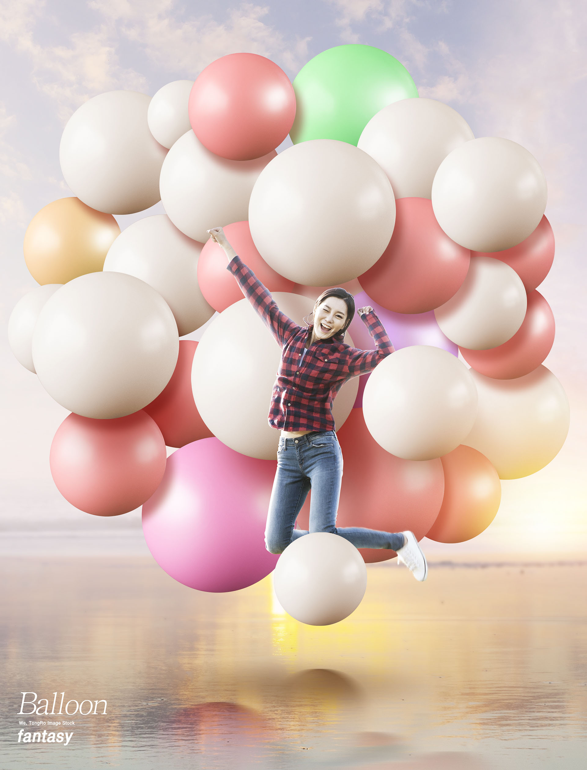 梦幻三八妇女节气球清新阳光女孩创意场景PSD海报模板插图(9)