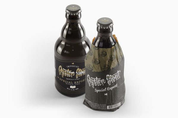 黑色啤酒瓶样机模板 Steinie Beer Black Bottle Mockup