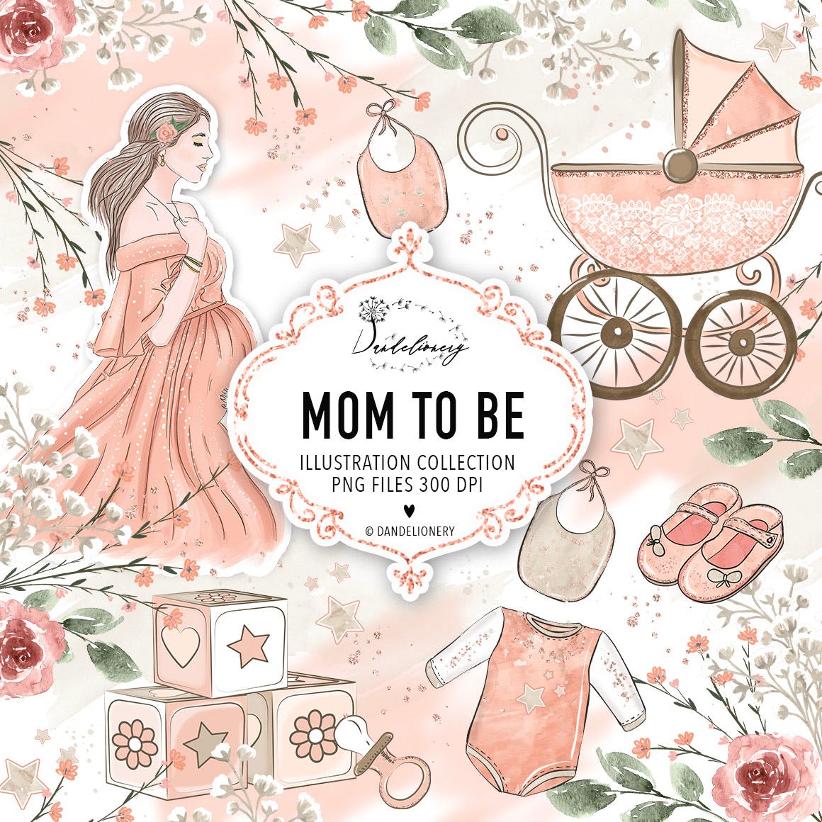 母婴主题水彩手绘图案剪贴画PNG素材 Maternity clipart插图(1)