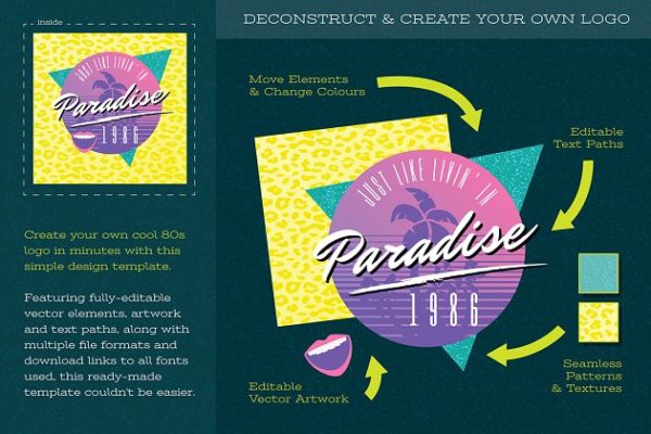 80年代感沙滩派对Logo设计 1980s Beach Party Logo Design