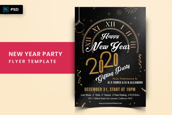 2020年新年倒计时主题活动海报传单素材库精选PSD模板 New Year Party Flyer-03