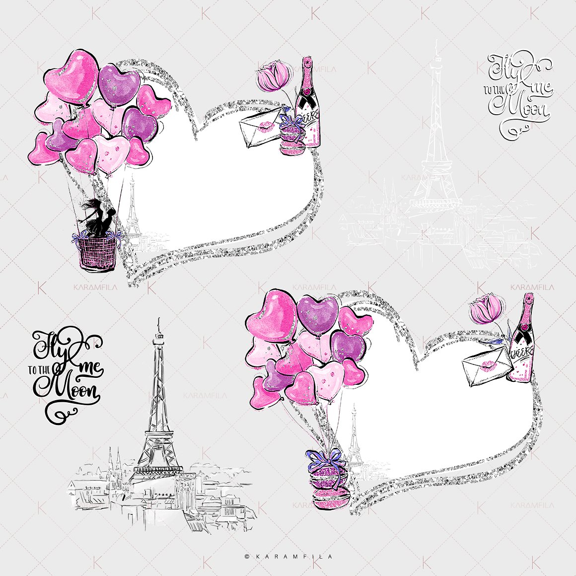 手绘2018流行色风格的情人节元素集合（png）插图(5)