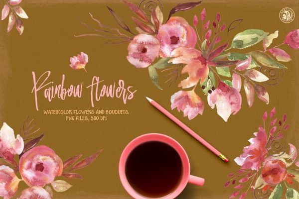 彩虹花花卉手工剪贴画 Rainbow Flowers