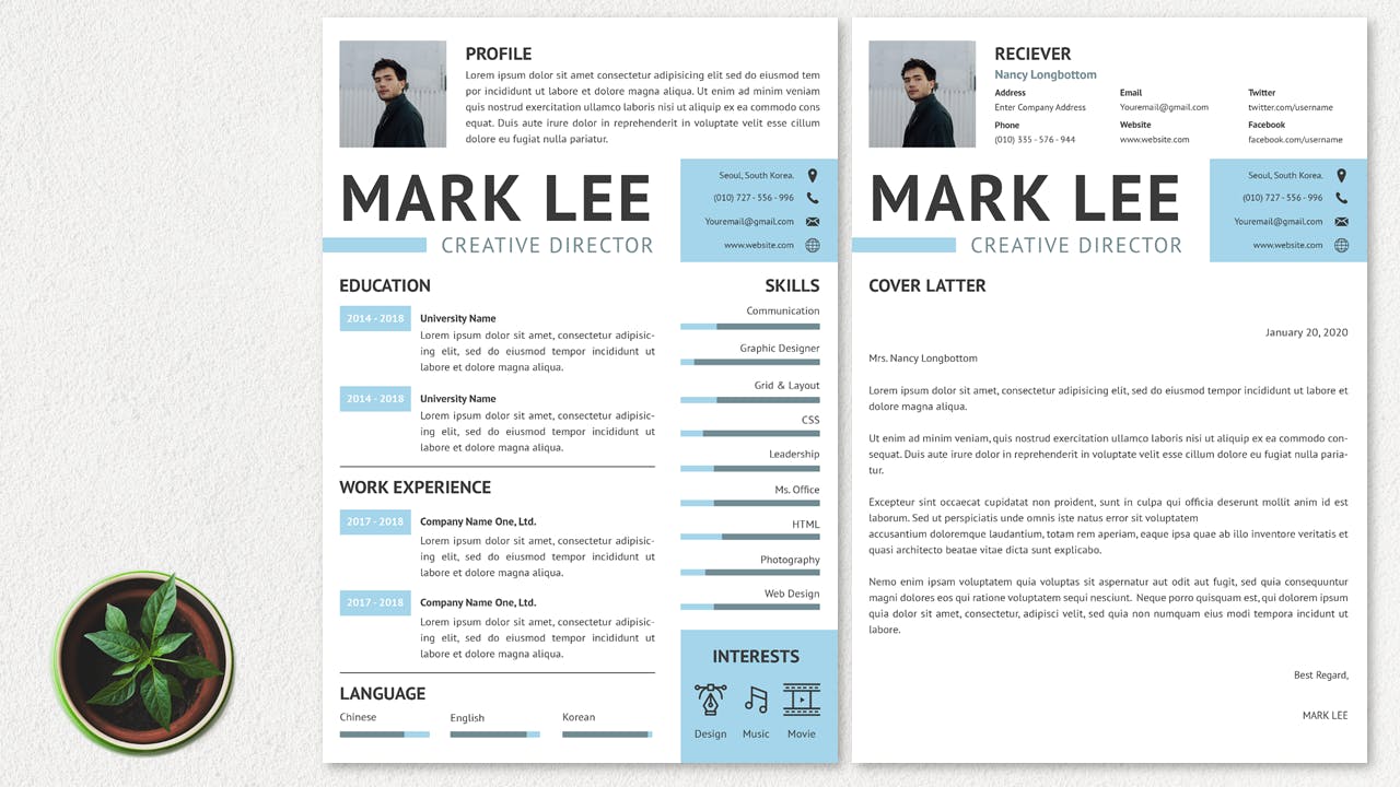 简单干净布局个人CV电子简历模板 CV Resume Simple And Clean插图(1)