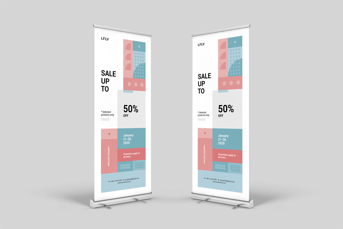 时装促销卖场X展架横幅广告Banner设计模板 Roll-up Banner插图(1)