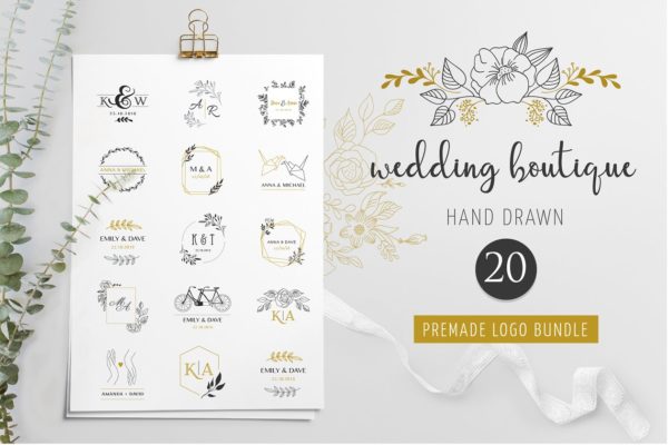 婚礼策划婚庆公司婚纱品牌Logo设计模板合集 Wedding logo boutique, premade logo