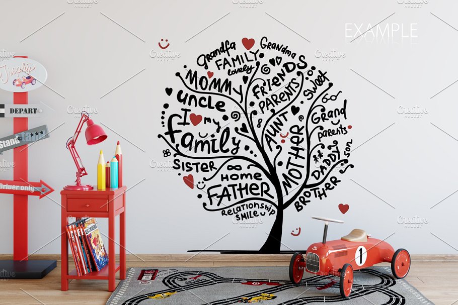 儿童主题室内墙纸设计展示和相框画框样机 Kids Interior Wall & Frames Mockup 1插图(35)