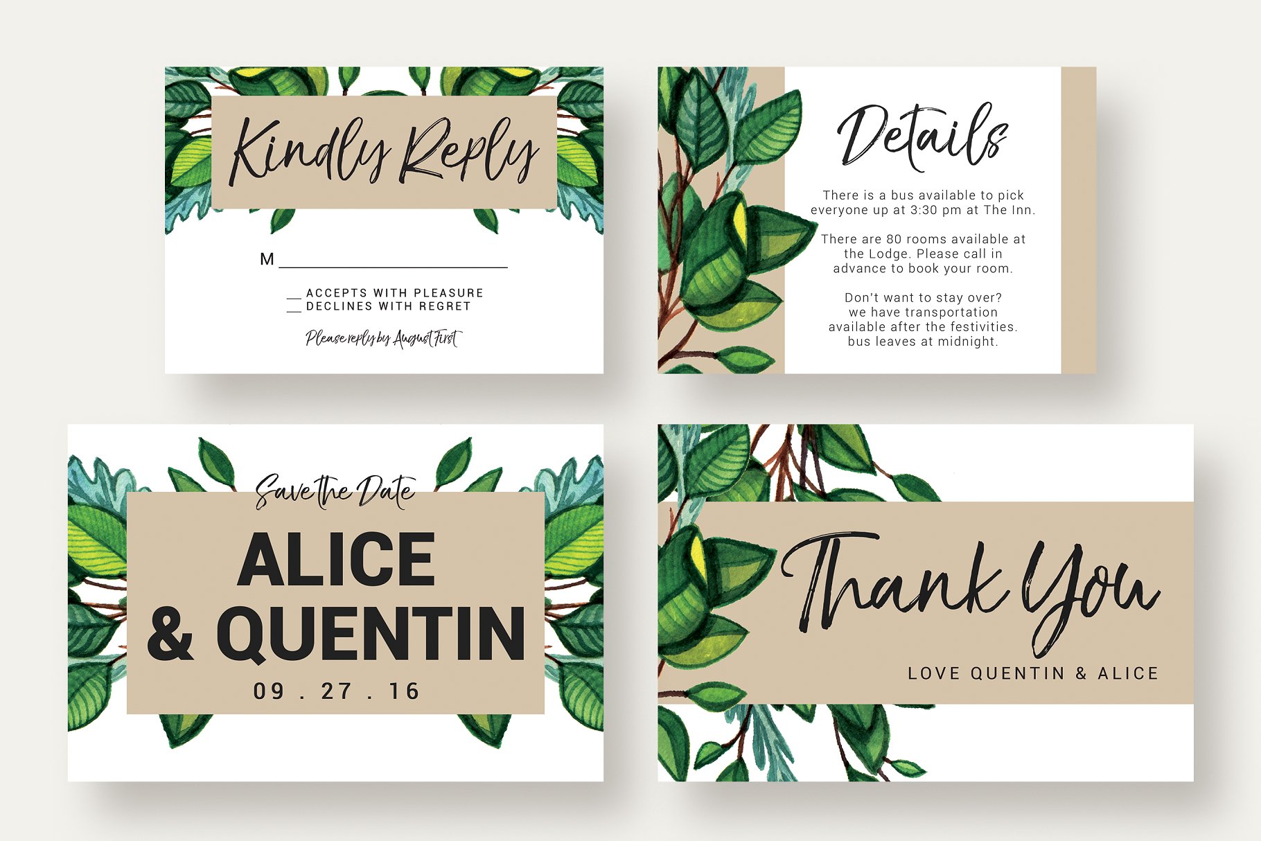 绿枝婚礼邀请函设计模板套装 Greenery Branch Wedding Suite插图(2)