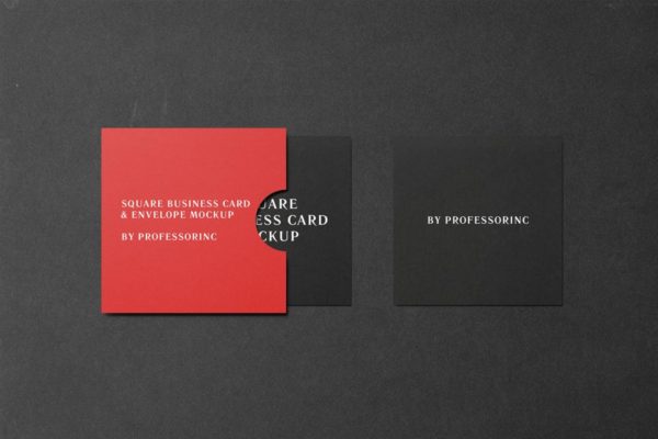 黑色方形商业名片样机模板 Square Business Card Mockup – Black Edition