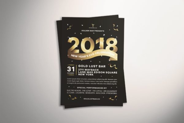 新年前夜金色文字海报传单素材库精选PSD模板v1 New Year’s Eve Celebration Flyer
