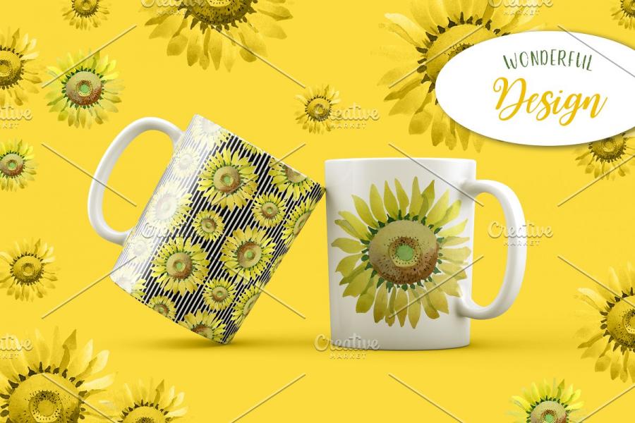 向日葵黄色水彩元素插画合集插图(6)