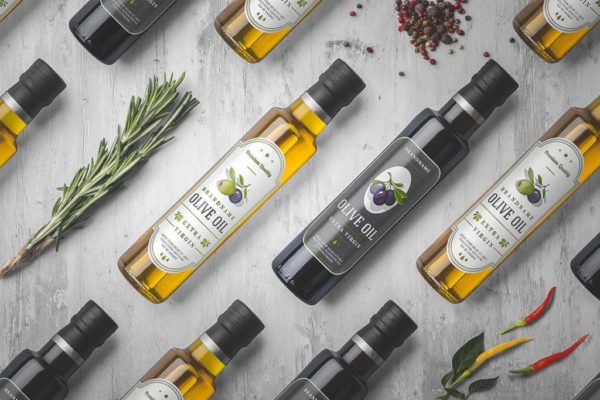 高端时尚的高品质橄榄油包装设计VI样机展示模型mockups